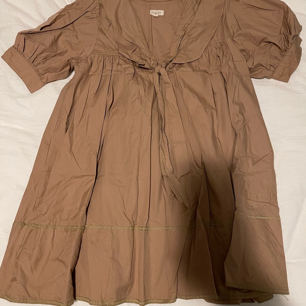 Anthropology Pilcrow Babydoll Brown Tie-Front Dress
